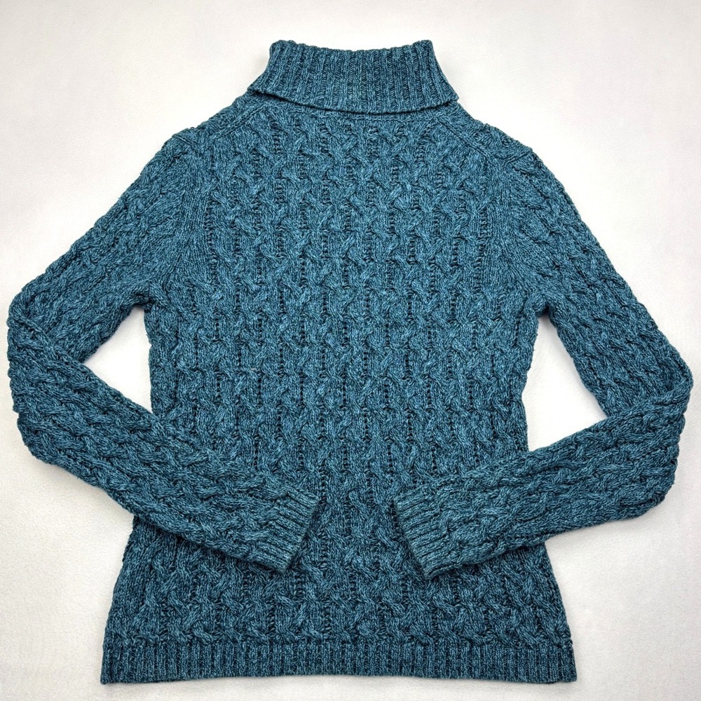 Vintage Valerie Stevens Sweater Womens Petite Small Teal Cable Knit Turtleneck